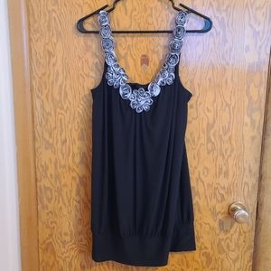 Le Chateau Black w/ Flowers Midi Dress